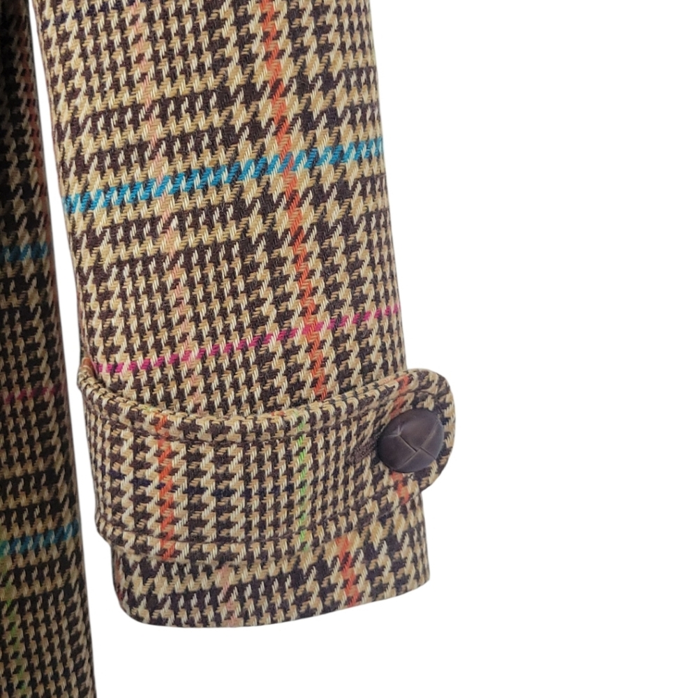 H&M Wool Blend Plaid Pea Coat S Retro 60s Mod Long Jacket Dark Academia - Picture 11 of 16